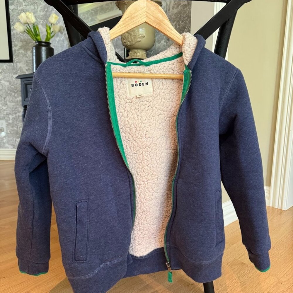 Mini Boden Navy Borg Lined Zip-up Hoodie